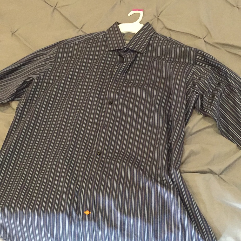 Thomas Dean blue striped long sleeved dress shirt